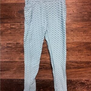 Textured Blue Leggings with Honeycomb Pattern Scrunched Butt Women’s Size S/M